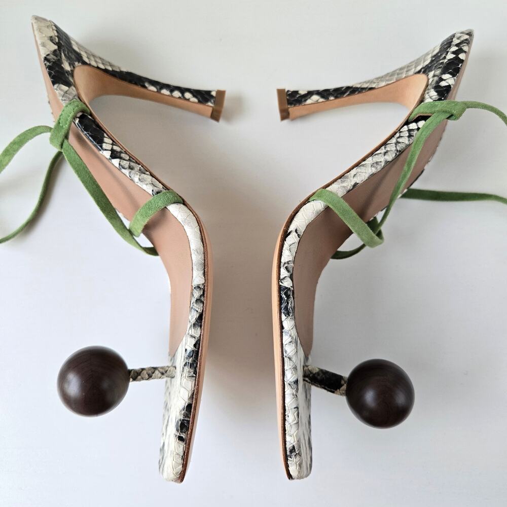 Brother Vellies NEW Snakeskin Wood Globe Lace-Up Ankle Strap Sandal Heels Size 9 - Picture 12 of 16